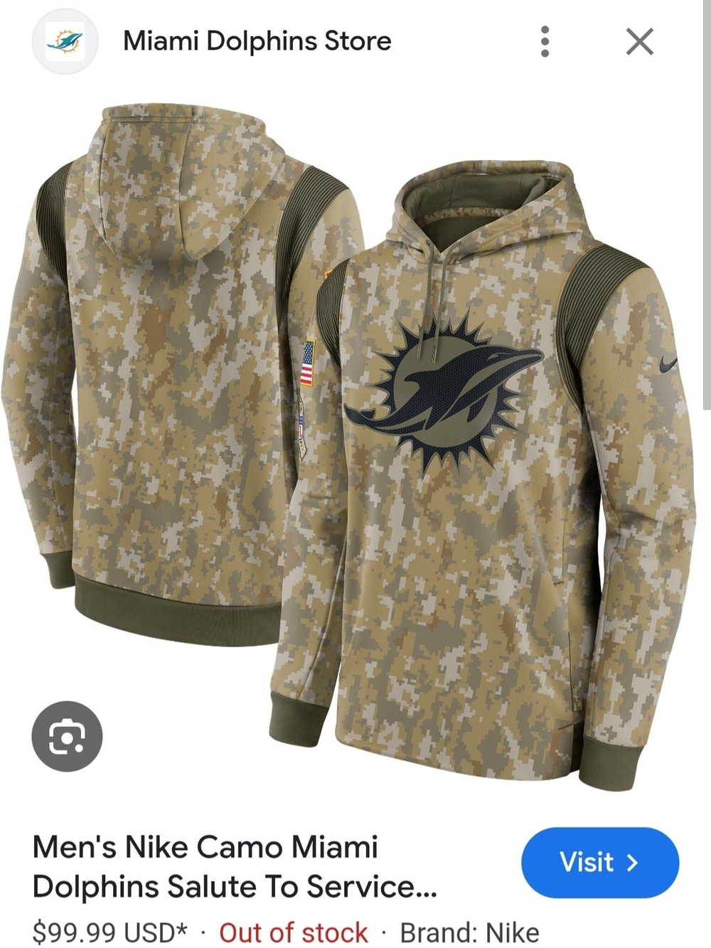 Men's Nike Camo Miami Dolphins Salute To Service Therma Pullover Hoodie